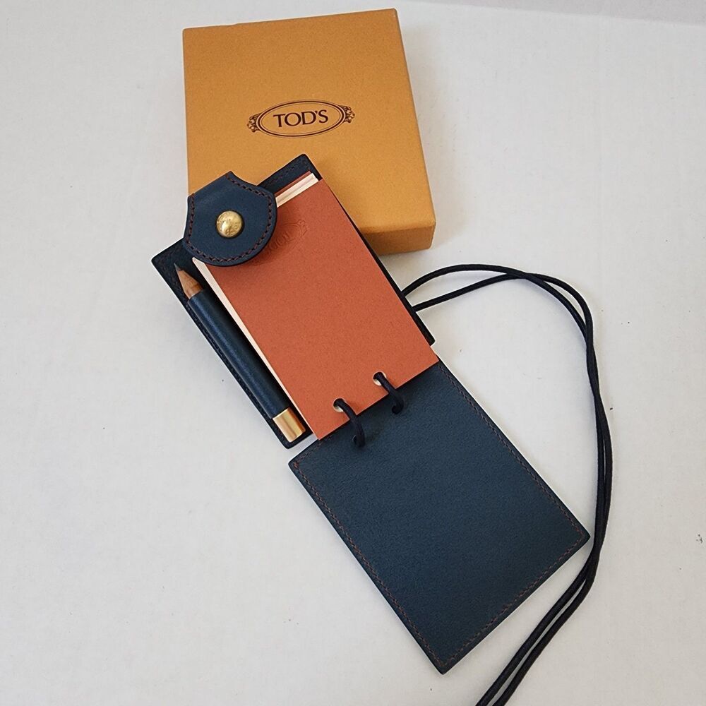 TOD’S Leather Memo Notebook Navy Pencil with Box